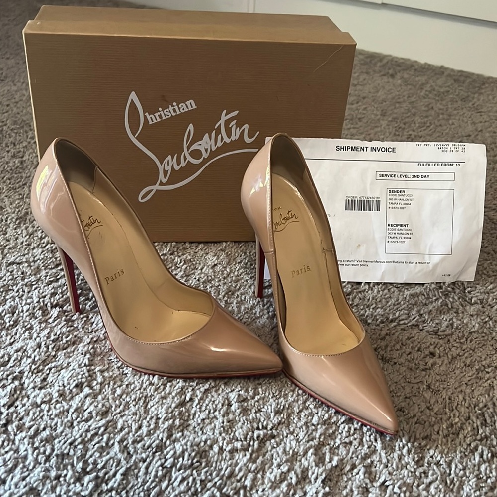 Christian Louboutins So Kate 120MM Patent Pump in Nude size 37